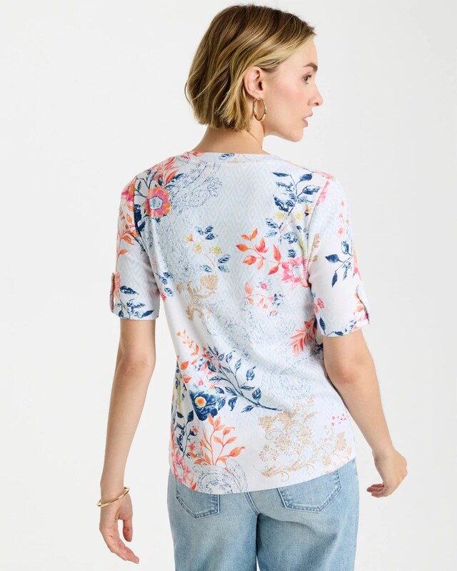 Pima Floral Elbow Sleeve Tee - image 3
